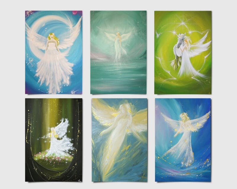 6 Engel Kunstfotos im Set - Spirituelle Engelbilder in günen und blauen Tönen - Set 4 – Bild 2