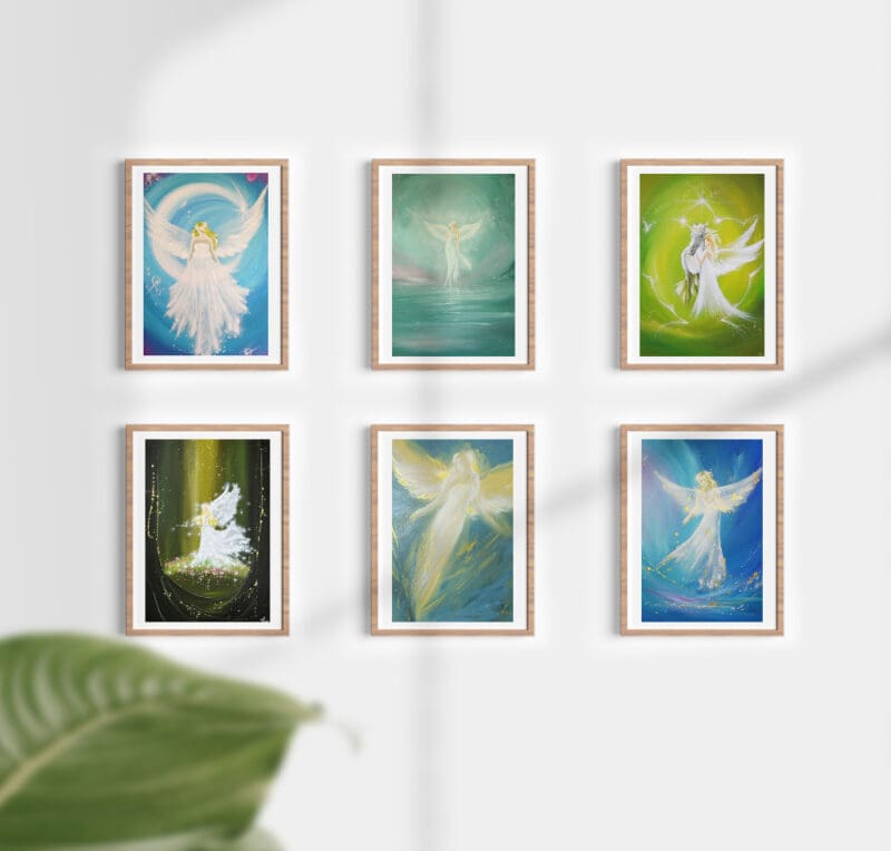 6 Engel Kunstfotos im Set - Spirituelle Engelbilder in günen und blauen Tönen - Set 4