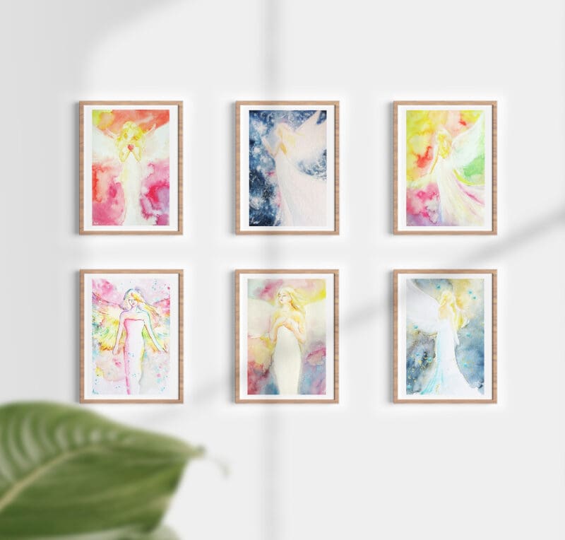 6 Engel Kunstfotos im Set - Spirituelle Engelbilder in zarten Farben - Set 5