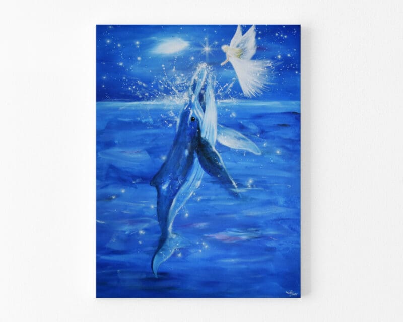 Original Engelbild " Erste Berührung" - Handgemaltes Engel Bild in Acryl mit Wal