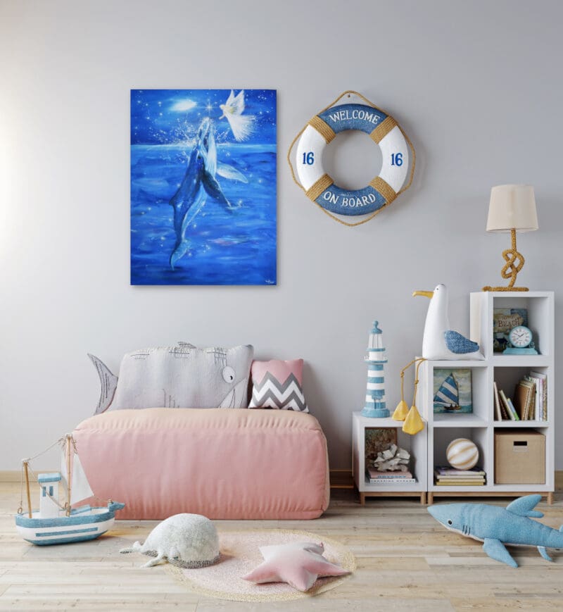 Original Engelbild " Erste Berührung" - Handgemaltes Engel Bild in Acryl mit Wal – Bild 5
