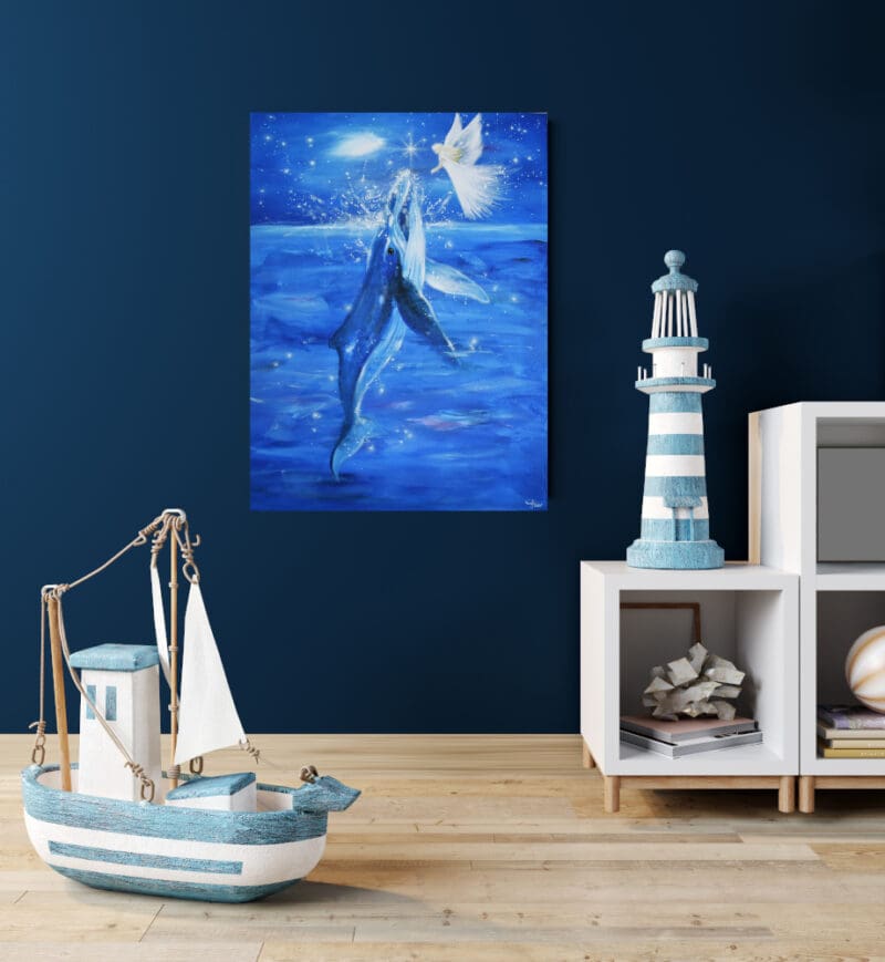 Original Engelbild " Erste Berührung" - Handgemaltes Engel Bild in Acryl mit Wal – Bild 4