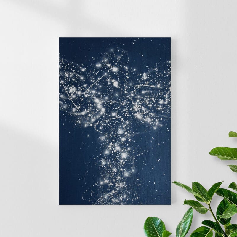 Engelbild Leinwanddruck "Sternenlicht" Wandbild in Blau mit Sternen