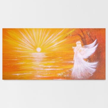 Engelbild "Vom Licht berührt" Leinwanddruck mit Sonnenuntergang - 50x100cm