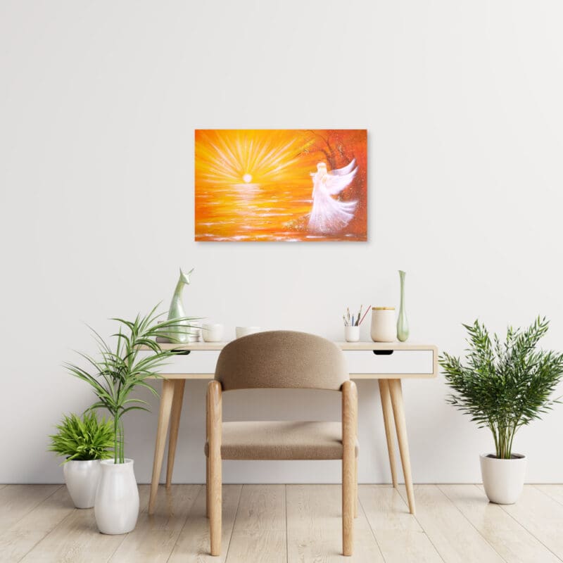Engelbild "Vom Licht berührt" Leinwanddruck mit Sonnenuntergang – Bild 4