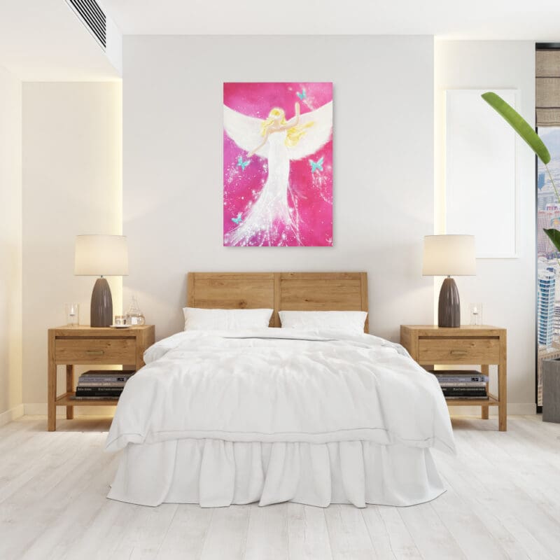 Engel Leinwanddruck "Ich bin Dein Licht" Wandbild mit Schmetterlingen – Bild 2