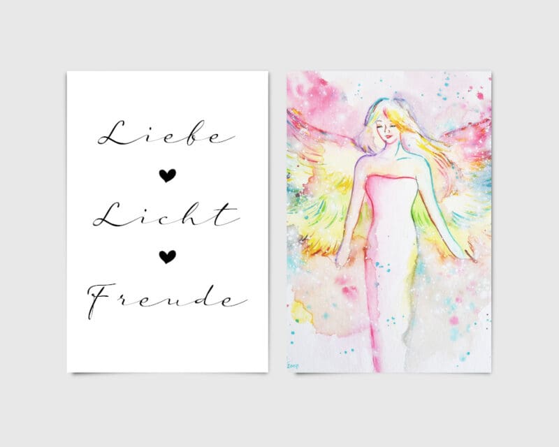 3-teiliges Engel Poster Set, Liebe, Licht, Freude - Deko Engelbild als Wandposter mit Spruch