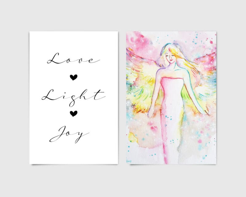3-teiliges Engel Poster Set, Love, Light, Joy- Deko Engelbild als Wandposter mit Spruch