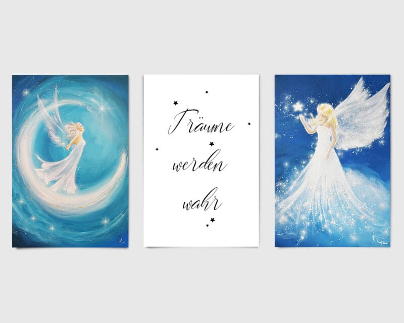 Moderne Engel Poster im Set - Träume werden wahr - Wandbilder für Wohnzimmer - Deko Bilder - Set 6