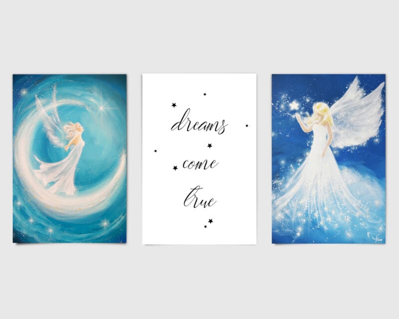 Moderne Engel Poster im Set - Dreams come true - Wandbilder für Wohnzimmer - Deko Bilder