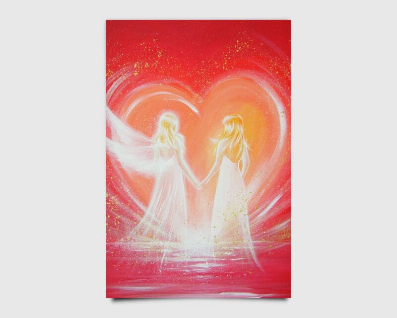 Engelbild Kunstfoto "Ein Weg voller Liebe" Schutzengelbild in Rot mit Herz