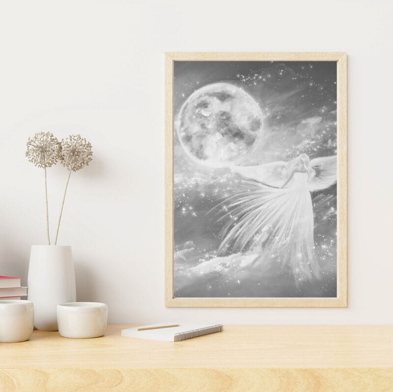 Engelbild Kunstfoto "Lichterglanz" Schutzengelbild mit Mond