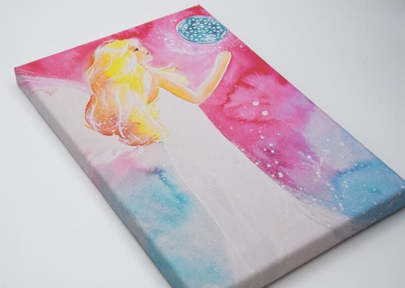 Engel Leinwandbild "Blume des Lebens" Schutzengelbild in Rosa und Blau – Bild 2