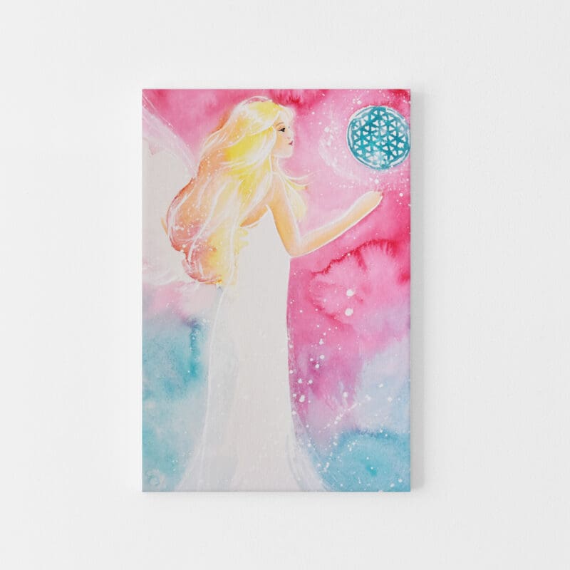 Engel Leinwandbild "Blume des Lebens" Schutzengelbild in Rosa und Blau – Bild 3