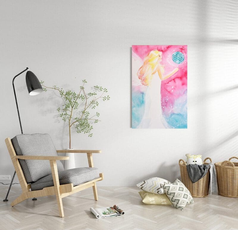 Engel Leinwandbild "Blume des Lebens" Schutzengelbild in Rosa und Blau – Bild 5