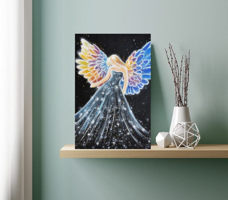 Engelbild "Im Schutz der Sterne" Schutzengelbild Druck in Schwarz und Bunt – Bild 5