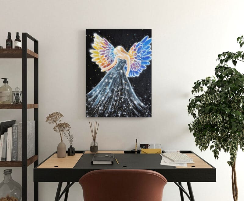 Engelbild "Im Schutz der Sterne" Schutzengelbild Druck in Schwarz und Bunt – Bild 6