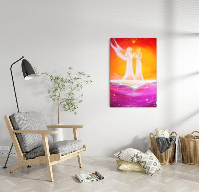 Engel Leinwanddruck "Kosmische Berührung" Engelbild in warmen Tönen – Bild 6