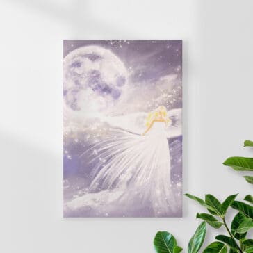 Leinwanddruck "Lichterglanz" Engel Wandbild mit Mond