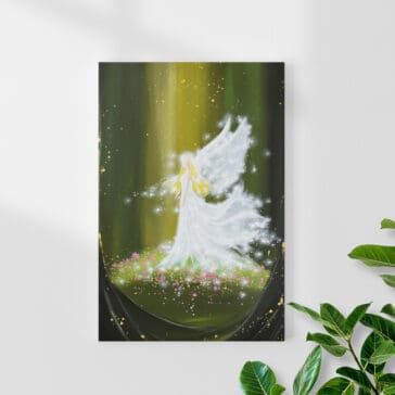 Leinwanddruck "Magische Begegnung" Engel Leinwandbild in Grüntönen