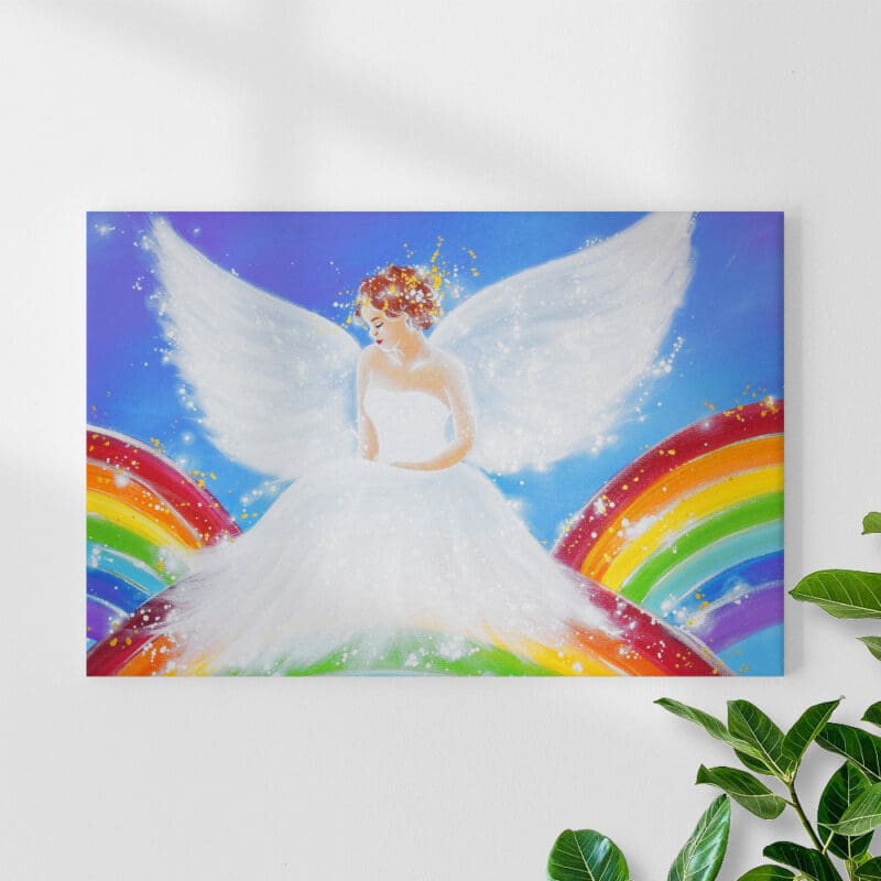 Engel Leinwandbild "Regenbogenlicht" Schutzengelbild mit Regenbogen