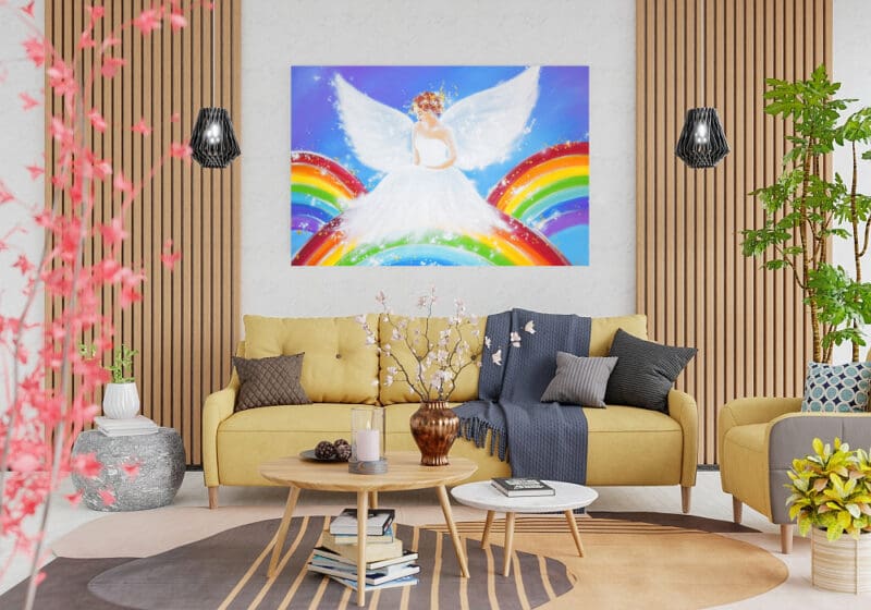 Engel Leinwandbild "Regenbogenlicht" Schutzengelbild mit Regenbogen – Bild 6
