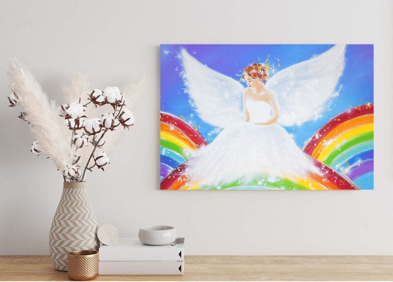 Engel Leinwandbild "Regenbogenlicht" Schutzengelbild mit Regenbogen – Bild 3