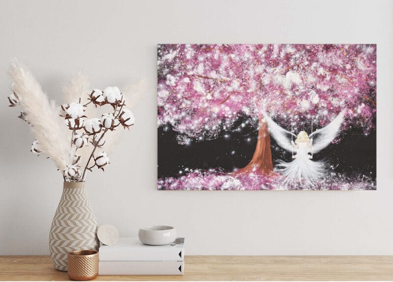 Engel Leinwandbild "Seelentraum" Schutzengelbild mit großem Baum – Bild 4