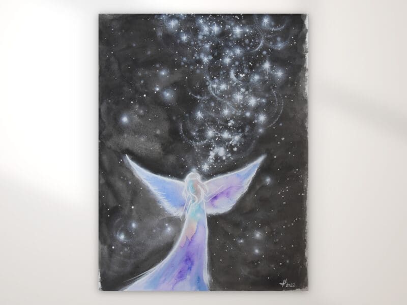 Original Engelbild " Sternenschimmer" - Handgemaltes Engel Aquarellbild