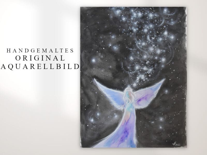Original Engelbild " Sternenschimmer" - Handgemaltes Engel Aquarellbild – Bild 2