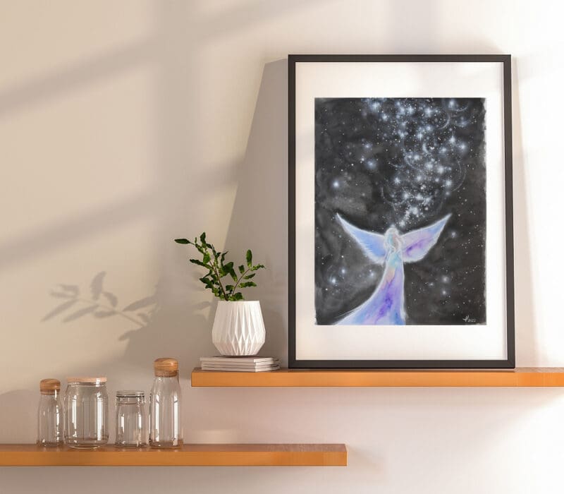 Original Engelbild " Sternenschimmer" - Handgemaltes Engel Aquarellbild – Bild 5