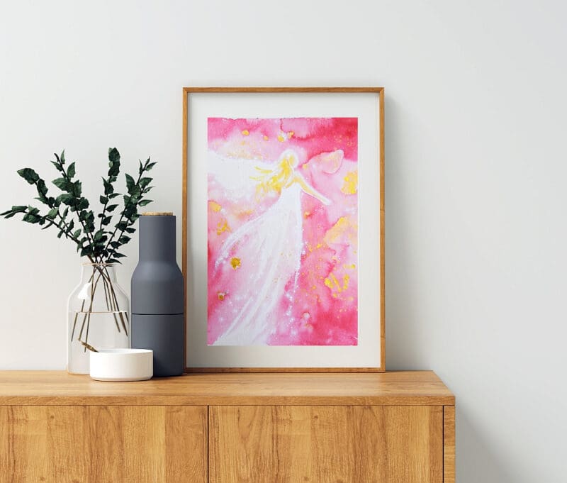 Engelbild Kunstfoto "Glaube an Dich" Schutzengelbild in rosa Tönen