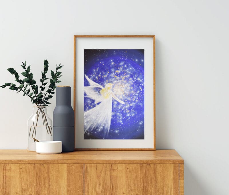Engelbild Kunstfoto "Lichterfunkeln" Schutzengelbild in lila