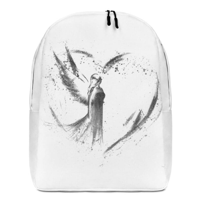 Rucksack mit Engel Motiv, Herz Engelbild in Weiß, Grau, Schwarz – Bild 2