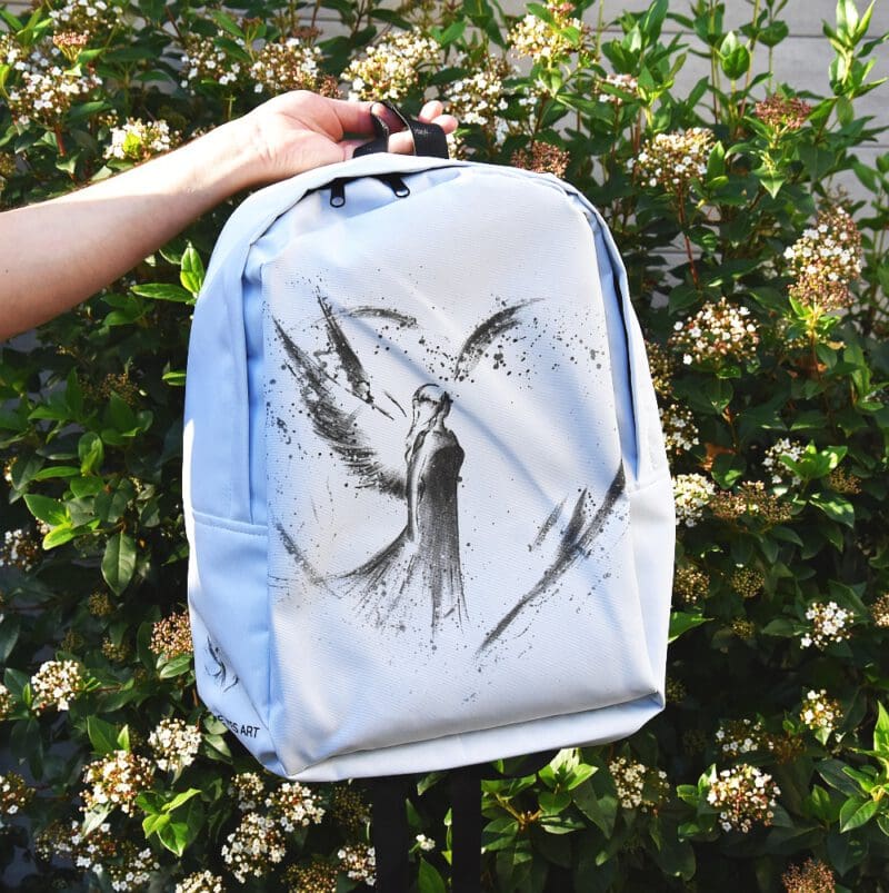 Rucksack mit Engel Motiv, Herz Engelbild in Weiß, Grau, Schwarz – Bild 8