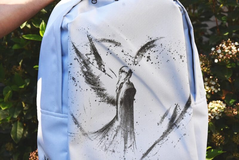 Rucksack mit Engel Motiv, Herz Engelbild in Weiß, Grau, Schwarz – Bild 9