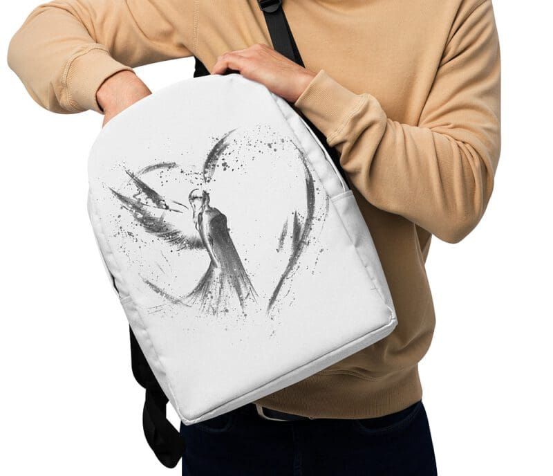 Rucksack mit Engel Motiv, Herz Engelbild in Weiß, Grau, Schwarz – Bild 5