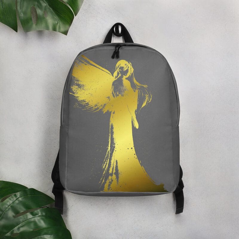 Rucksack mit Engelmotiv in Grau und Gold