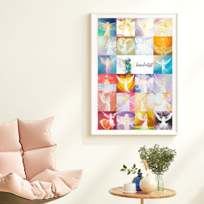 Engel Collage Poster "beschützt" buntes Schutzengelbild mit Engelbildern