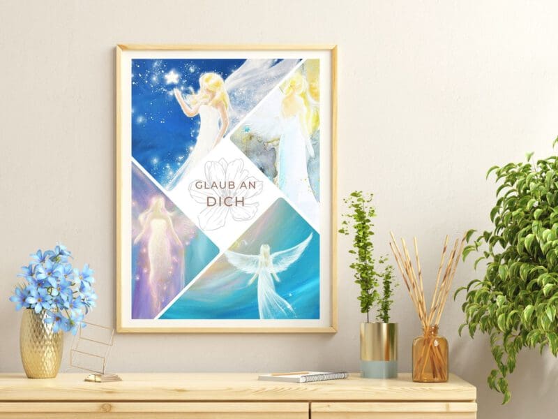 Engel Collage "Glaub an Dich" Schutzengelbild in Blau