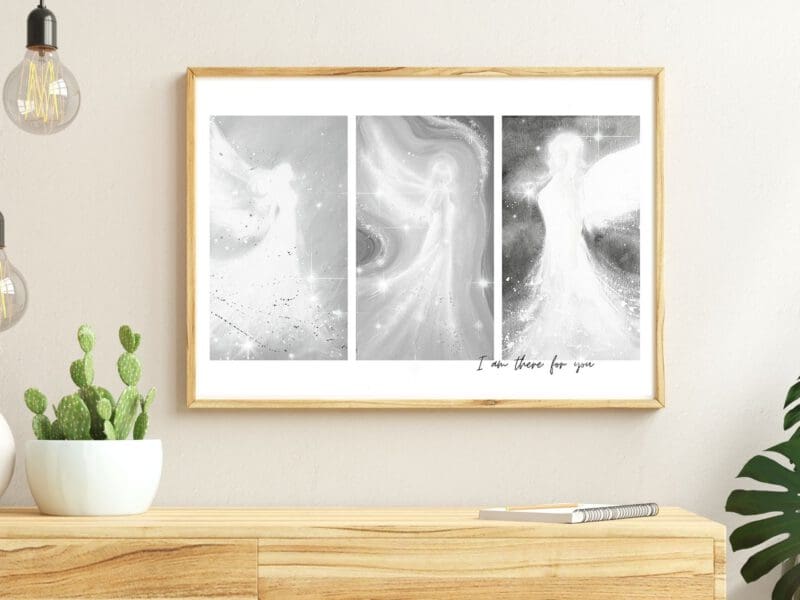 Engel Collage "I am there for you"  Engelbilder in zartem Grau