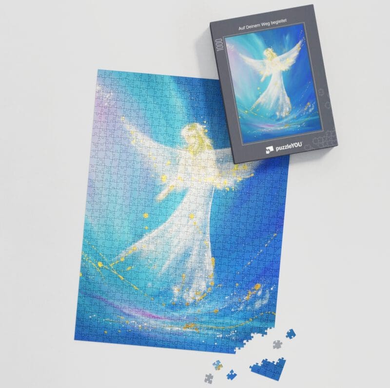 Magisches Engel Puzzle "Auf Deinem Weg begleitet" Schutzengelbild zum puzzeln