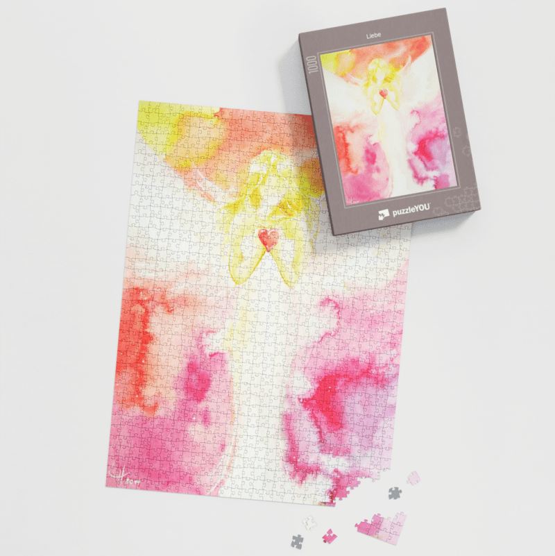 Engelbild Puzzle "Liebe" Schutzengel mit Herz zum puzzeln