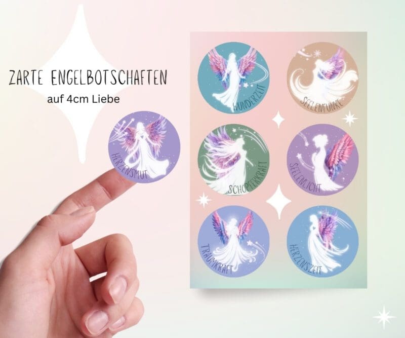 Engel Sticker Set Seelenschimmer – 12 runde Aufkleber mit Affirmationen – Bild 2