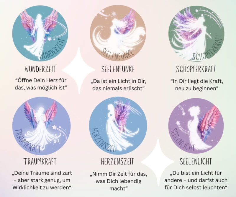 Engel Sticker Set Seelenschimmer – 12 runde Aufkleber mit Affirmationen – Bild 4