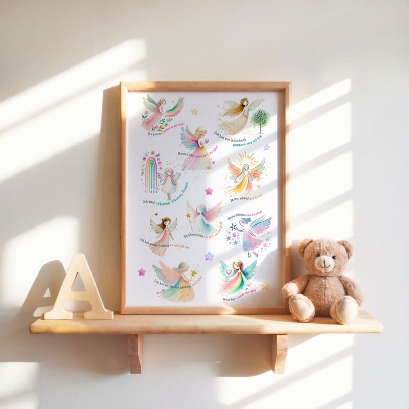 Personalisierbares Affirmationsposter für Kinder mit Engelmotiv – A4 / A3 Wandbild für Geburt, Taufe, Kinderzimmer – Bild 7