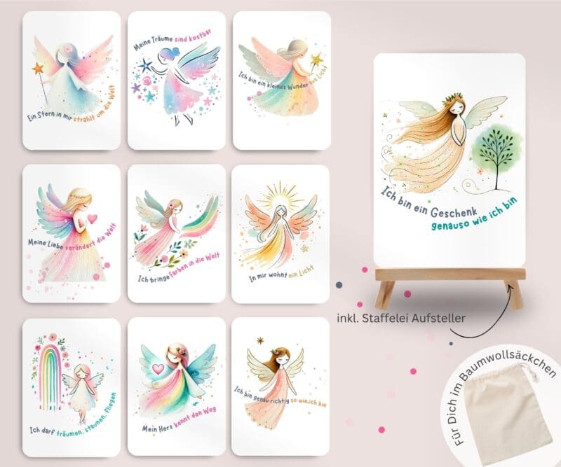 Engel Affirmationskarten für Kinder „Kleine Seelenwunder“ - Personalisierbares Geschenk für mehr Selbstvertrauen, Geborgenheit – Bild 2