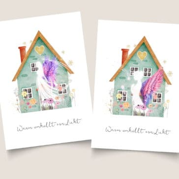 Hier wohnt Liebe - Warm umhüllt von Licht - Personalisierbares Engelbild für dein Zuhause