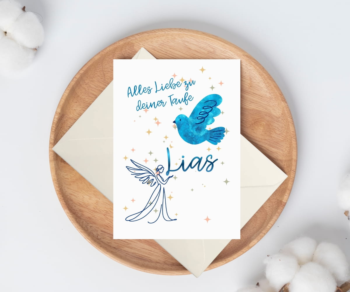 Taufkarte Engel Karte mit Taube - Alles Liebe zu deiner Taufe – Bild 2
