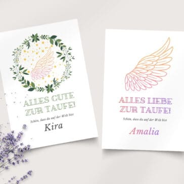 Alles Gute zur Taufe Engel Karte - Taufkarte mit EngelsflĂĽgel